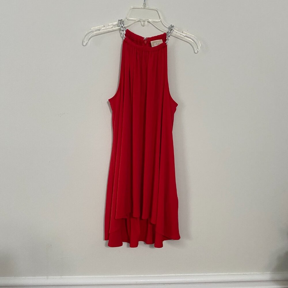 Michael Kors Halter Style Red Top with Silver Chain Shoulder Straps